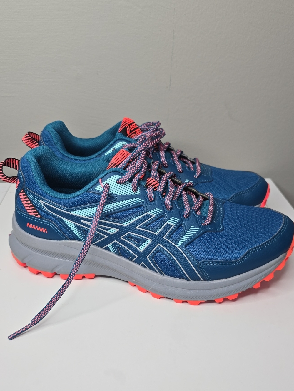 Asics Women's Teal Blue Trail Running Sneakers with Coral Pink Accents